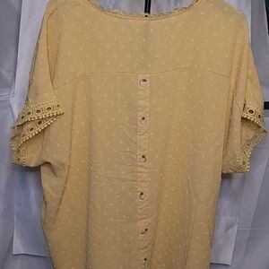 SHEIN Yellow Lace Sleeve Button-Back Blouse